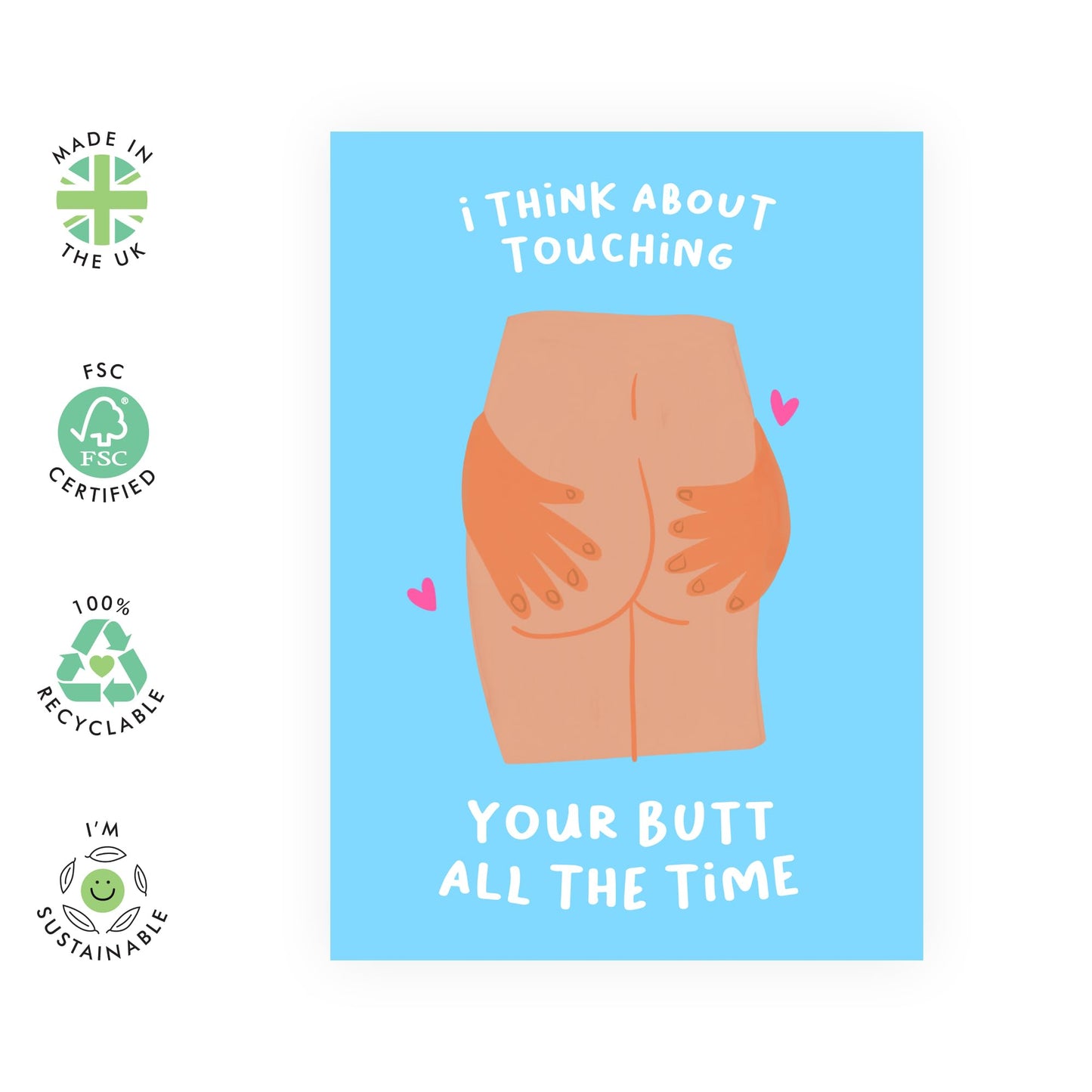 Valentines Day Card Girlfriend Boyfriend - I Think About Your Butt All The Time - Anniversary Card Couple - Greeting Cards Fiance - Wife - Greeting Cards - Comes With Stickers By Central 23