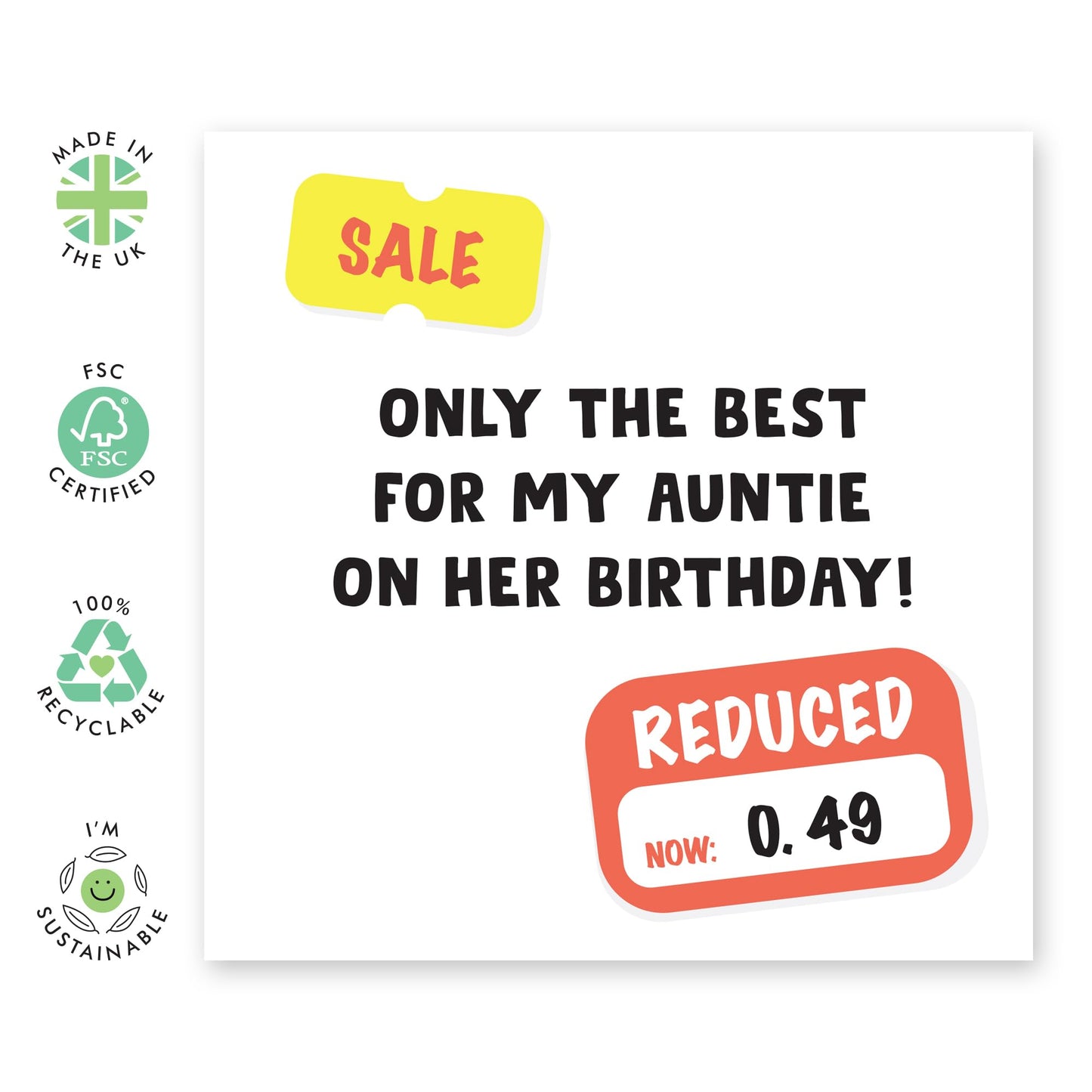 Birthday Card - 'Sale Auntie' - For Aunt - Funny and Unique Design - Perfect for Celebrating Aunt’s Birthday with Humor - Ideal for Making Her Day Special - Comes with Fun Stickers by Central 23