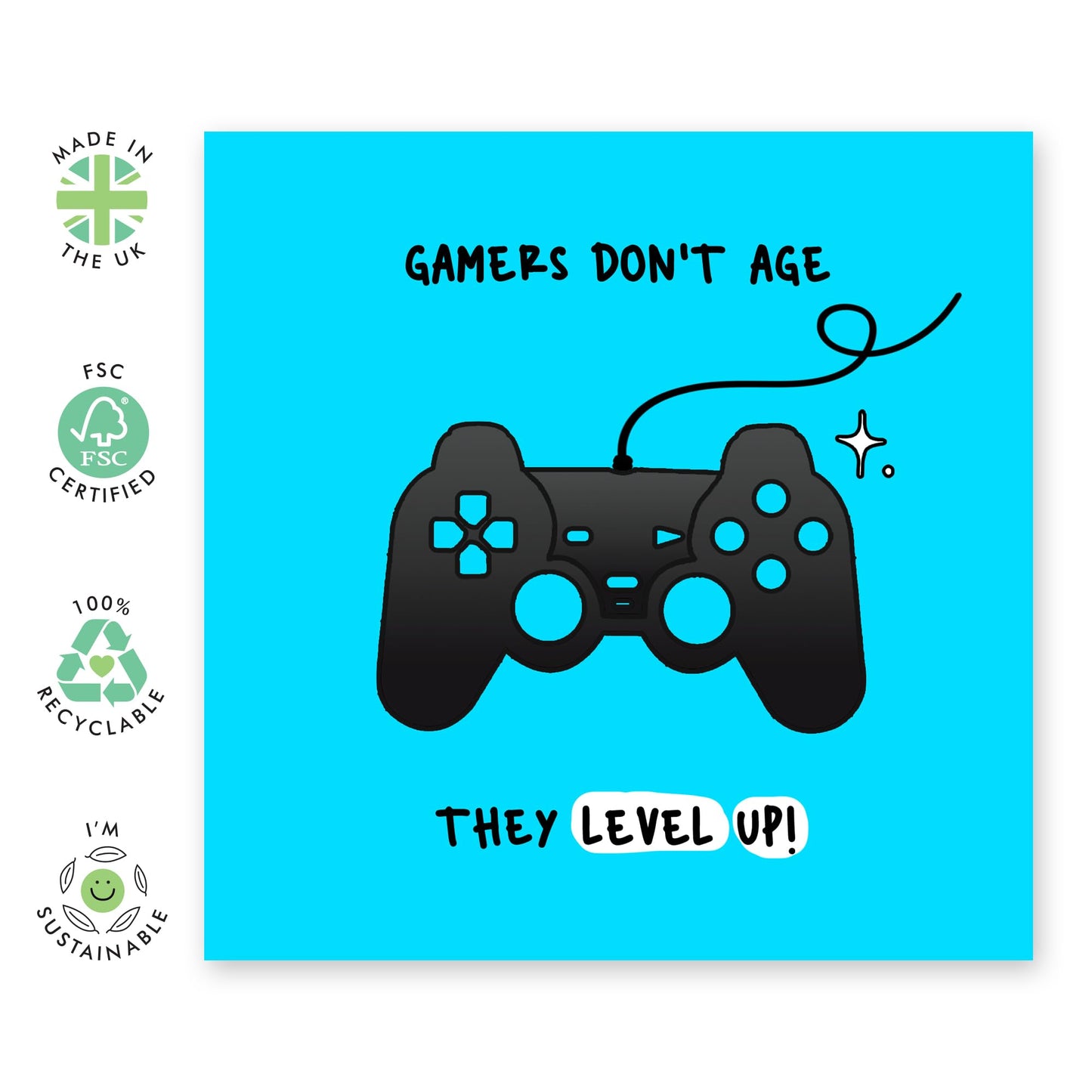 Greeting Card - 'GAMER - DON’T AGE THEY LEVEL UP' - Perfect for Adding a Fun and Playful Touch to Birthday Celebrations - Ideal for Him, Her Friends Family Gamers - Comes With Stickers By Central 23