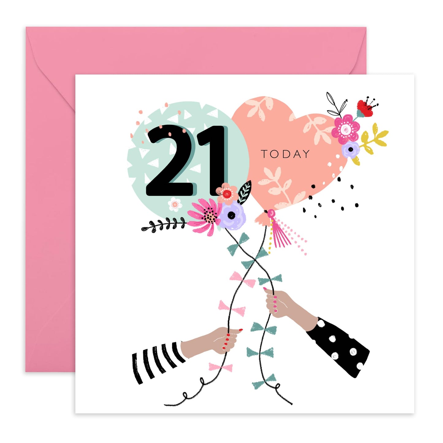 21st Birthday Card For Her - 21st Birthday Balloons - Women Sister - Happy Twenty-first Birthday Card - Gift For Daughter Niece - From Mum Dad - Women Friends - Comes With Fun Stickers By Central 23