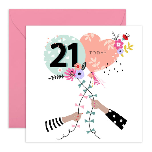 21st Birthday Card For Her - 21st Birthday Balloons - Women Sister - Happy Twenty-first Birthday Card - Gift For Daughter Niece - From Mum Dad - Women Friends - Comes With Fun Stickers By Central 23