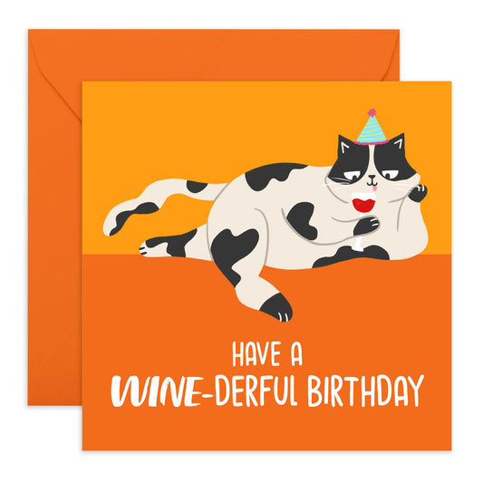 Cat Birthday Card - A Wine - Derful Birthday Cat - Funny Birthday Card For Men And Women - Birthday Gifts For Cat Lovers - Birthday Card For Friends Pet Owners - Comes With Fun Stickers By Central 23