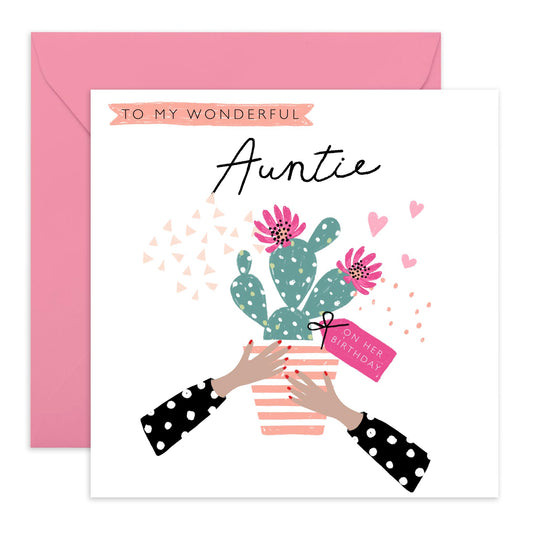 Birthday Card For Aunt - To My Wonderful Auntie - Cactus Flower - Pretty Greeting Cards For Her Women Female Tia Aunty - Gifts From Niece Nephew - Comes With Fun Stickers By Central 23