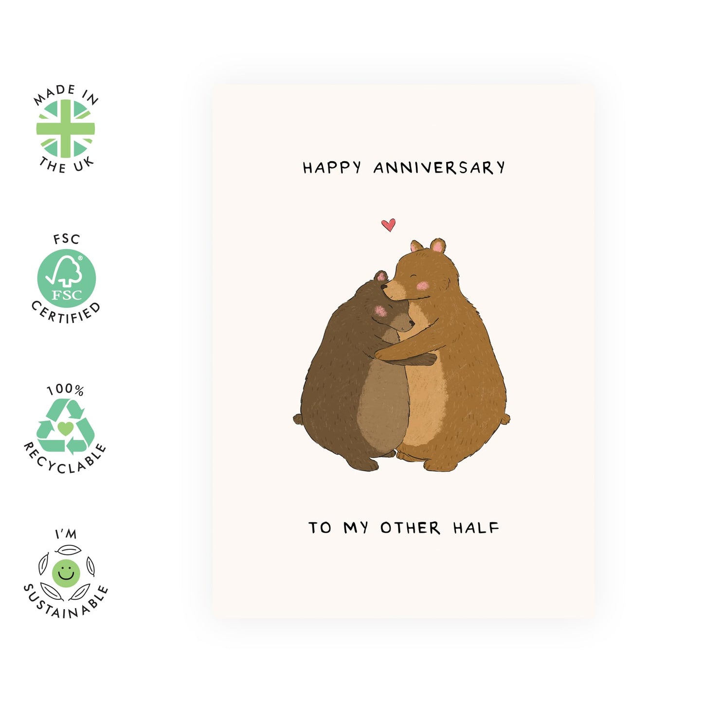 Cute and Heartfelt Anniversary Card for Him Her - "Other Half" - Gifts for Partner, Husband, Wife, Spouse, Boyfriend, Girlfriend, Babe, Darling - Romantic Bear Couple - Includes Envelope