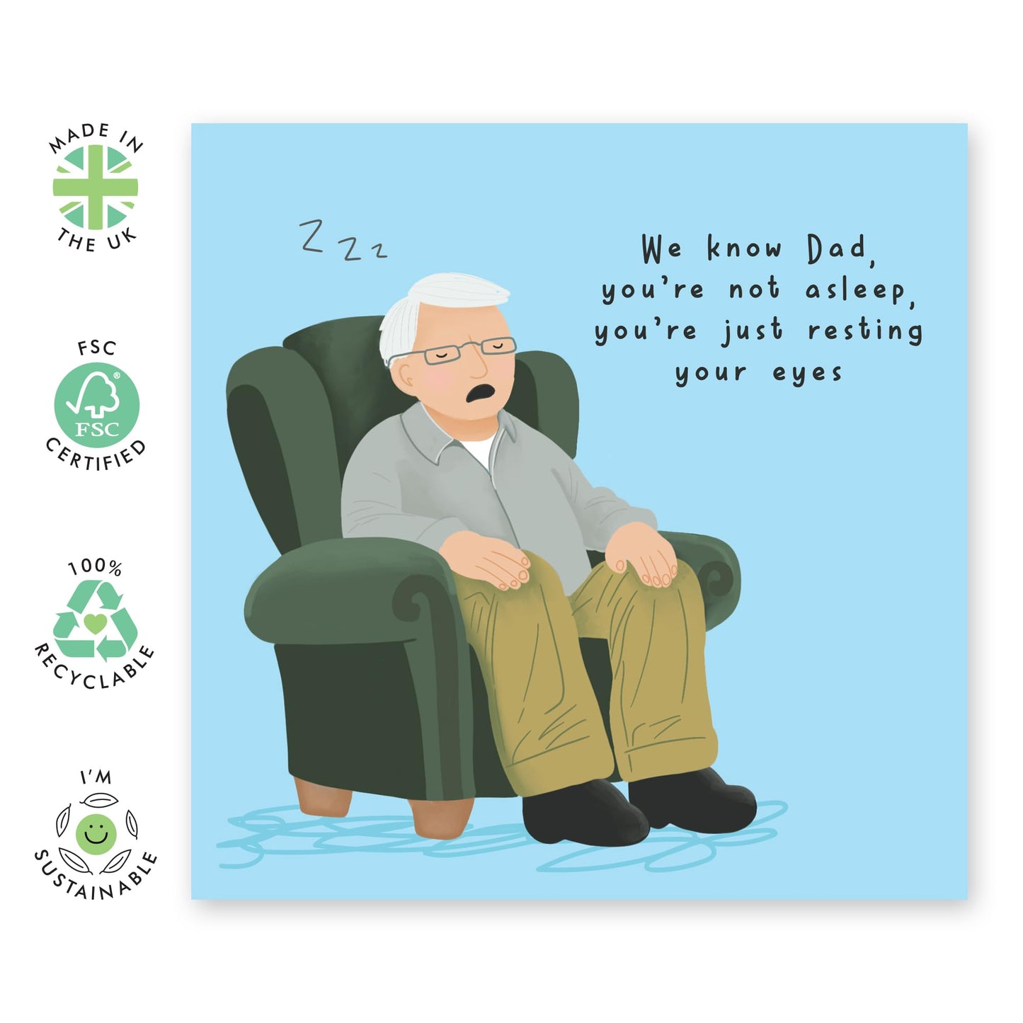 Happy Birthday Dad Card - Not Asleep, Just Resting You Eyes - Dad Jokes Humour Sarcasm- Funny Father's Day Cards From Daughter Son - Gifts For Men Papa Pop Daddy Comes With Stickers By Central 23