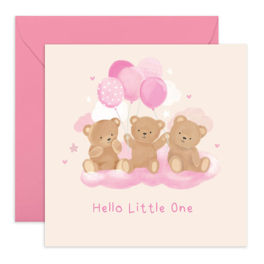 Congratulations Card - 'Hello Little One Teddy' - Gifts for Babies and Parents - New Born Baby - Comes with Fun Stickers