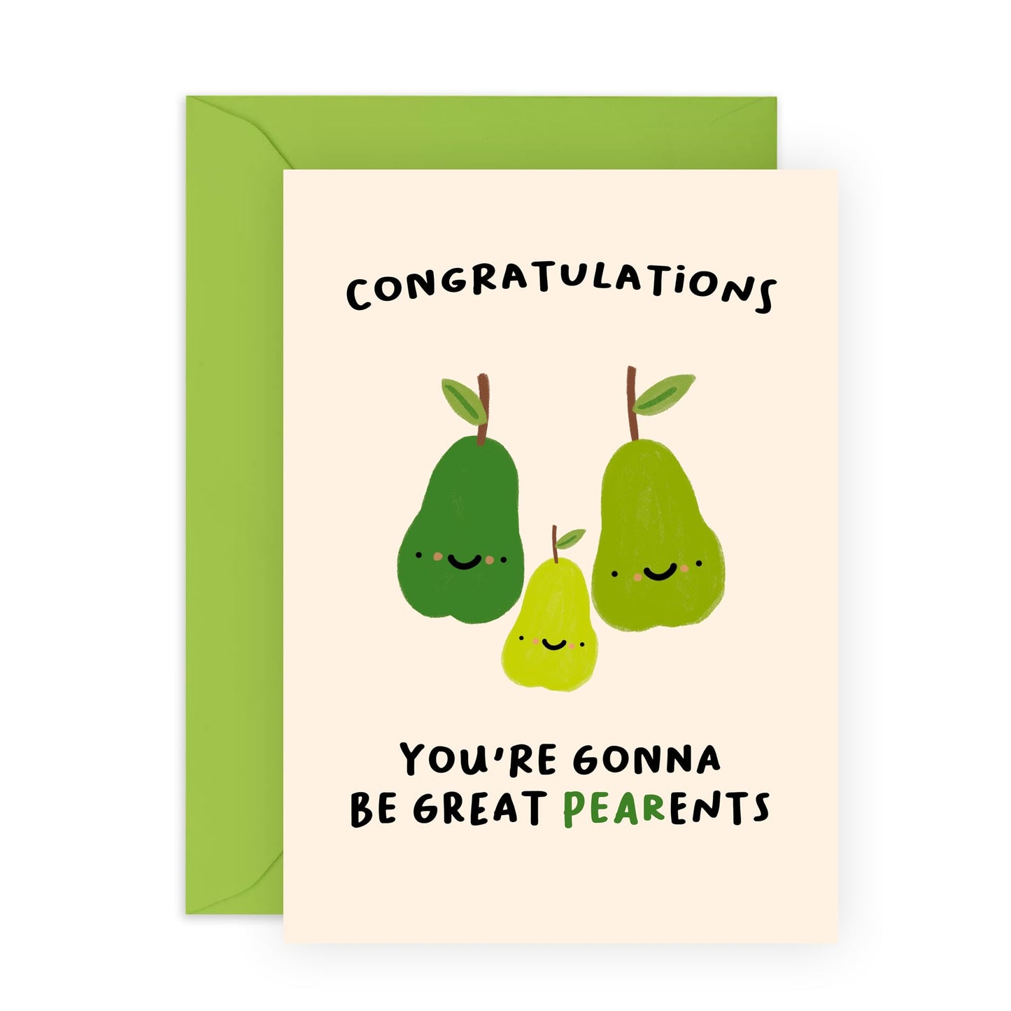 Creative and Cute Congratulations Card for New Parents - "Great Pearents" - Baby Announcement or Shower Gift for Expecting Parents, Him, Her, Friends, Brother, Sister - Comes with Fun Stickers