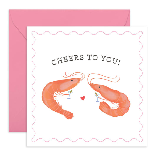 Funny Cheers Card – “Cheers to You” – Prawn & Martini – Gifts for Him, Her, Wife, Husband, Girlfriend, Husband, Partner, Fiance, Babe - Celebrations, Birthdays, Anniversary - Comes with Stickers