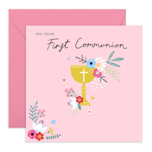 First Holy Communion Cards For Daughter - On Your First Communion - Religious Cards With Envelopes - Communion Gifts For Granddaughter Goddaughter Niece - Comes With Fun Stickers - By Central 23