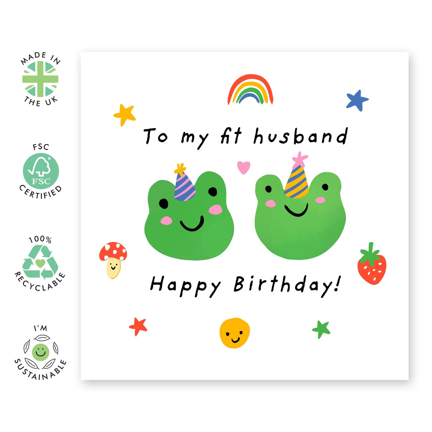 Birthday Card for Husband - "To My Fit Husband" Frog Theme - Cute and Quirky Birthday Card for Husbands Who Work Out, Him, Spouses, Partners, Men - Comes with Fun Stickers