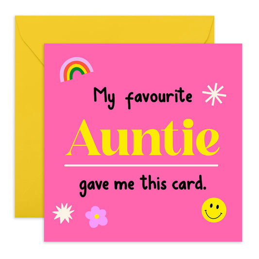 Aunt Birthday Card - My Favourite Auntie Gave Me This Card - Sweet Greeting Cards And Envelopes For Aunty Auntie - Gifts From Niece Nephew - Comes With Fun Stickers By Central 23