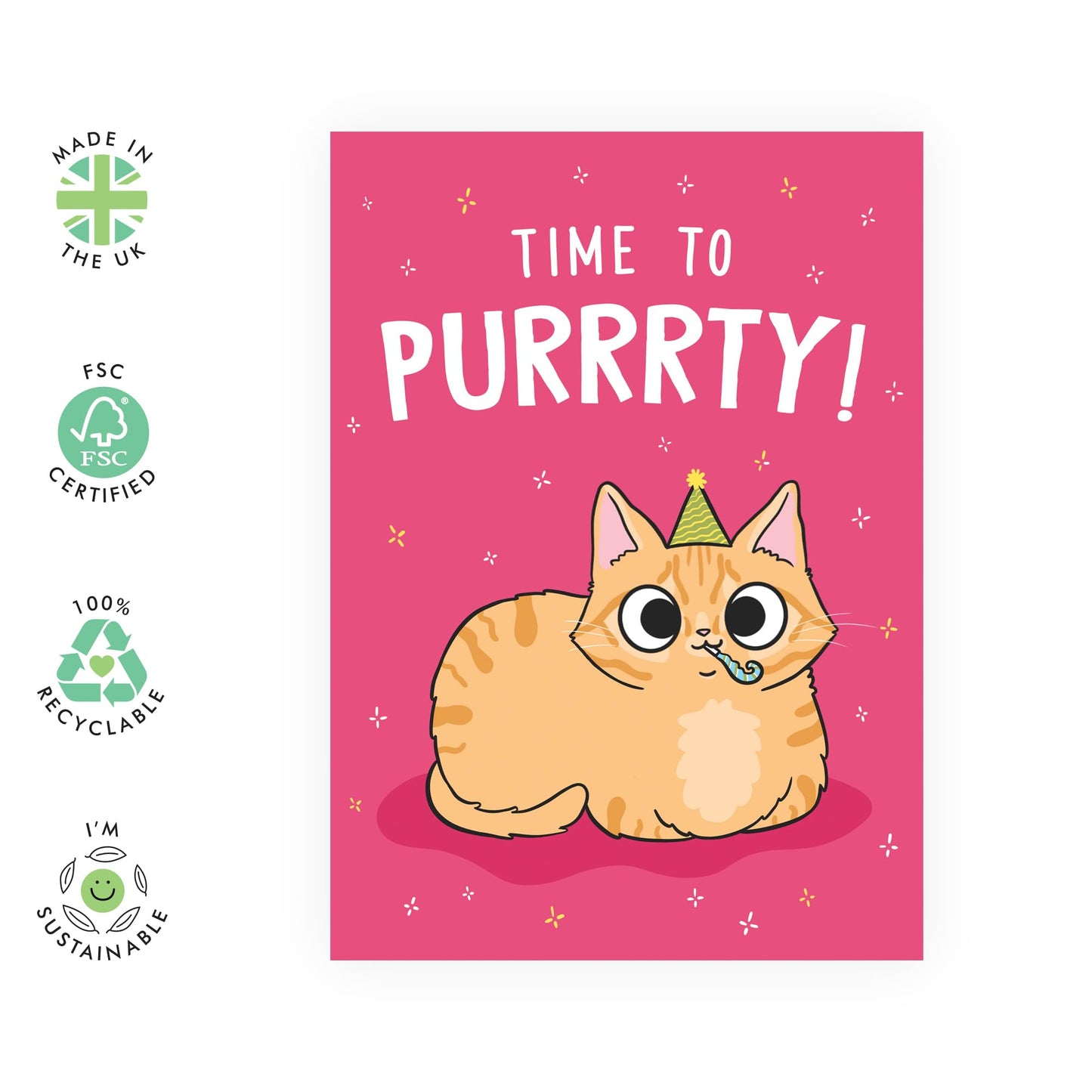Cat Birthday Card Funny - Time To Purrrrty! - Cat Dad Cat Lady Gifts - Cheeky Greeting Cards For Friends Men Women - Cute Kitty Celebration Cards For Him Her - Comes With Fun Stickers By Central 23