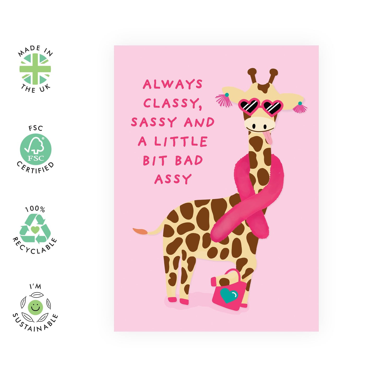 Sassy Birthday Card for Her - 'Always Classy Sassy' - Gifts for Besties, Friends, BFF, Auntie, Mum, Girlfriend, Wife, Coworker, Colleagues, Her - Giraffe Fashion - Comes with Fun Stickers