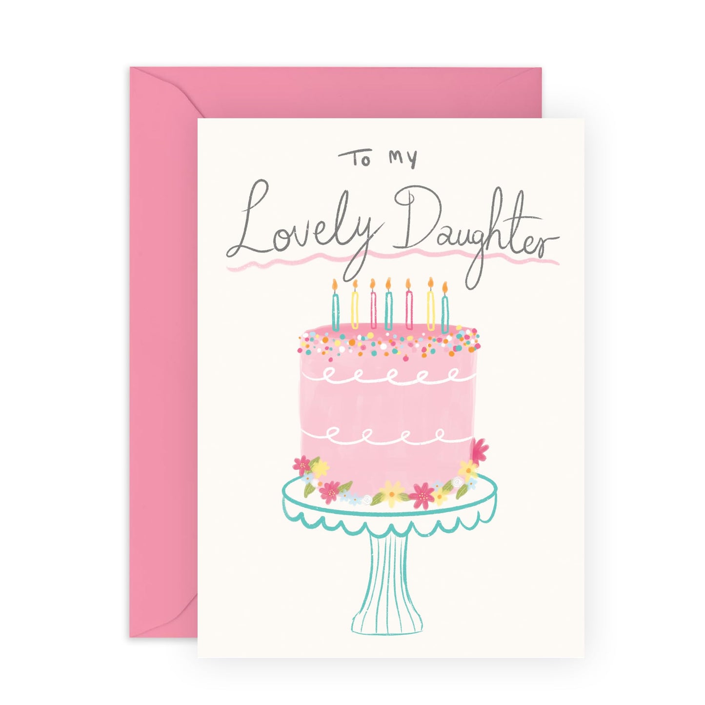 Thoughtful Birthday Card - 'To My Lovely Daughter' - Gifts for Step Daughter, In-Law, Family, Child, Girls, Teenagers, Lady, Kids - Cake & Candles - Comes with Fun Stickers