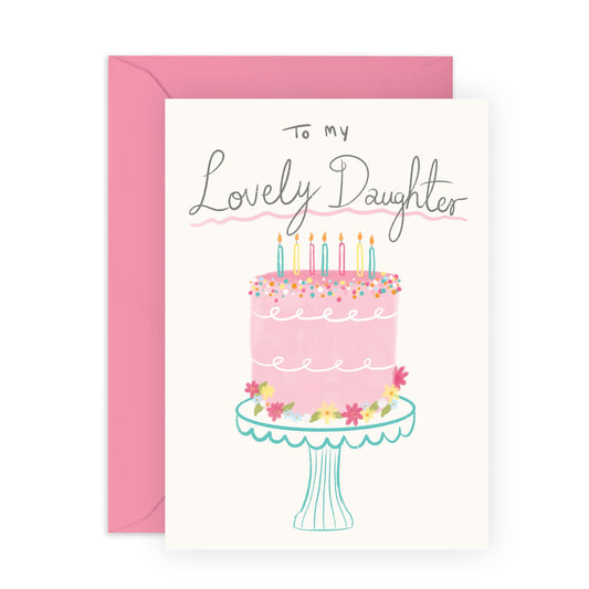 Thoughtful Birthday Card - 'To My Lovely Daughter' - Gifts for Step Daughter, In-Law, Family, Child, Girls, Teenagers, Lady, Kids - Cake & Candles - Comes with Fun Stickers
