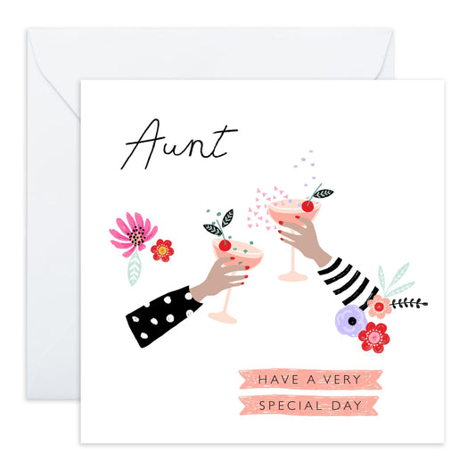 Happy Birthday Card For Aunt - Aunt Drinks - Birthday Aunty Greeting Card - Gift From Niece Nephew - Greeting Cards Her - Heartfelt Gift For Women Tia - Comes With Fun Stickers - By Central 23