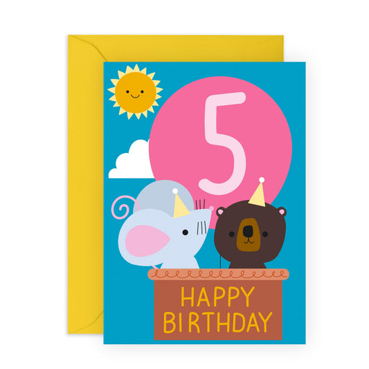 5 Year Old Birthday Card For Kids - Childrens Hot Air Balloon Age 5 - Boys Girls Birthday Cards Fifth Bday - Gifts For Him Son Daughter Nephew Grandson - Comes With Stickers By Central 23
