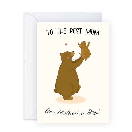 Cute Mother’s Day Card – "To the Mum" Bear & Cub Illustration Gift for Mum, Mummy, Mama, Ma, Mam, Her, She, Women, Ladies from Son or Daughter - Sweet Mother and Child Greeting - Comes with Stickers