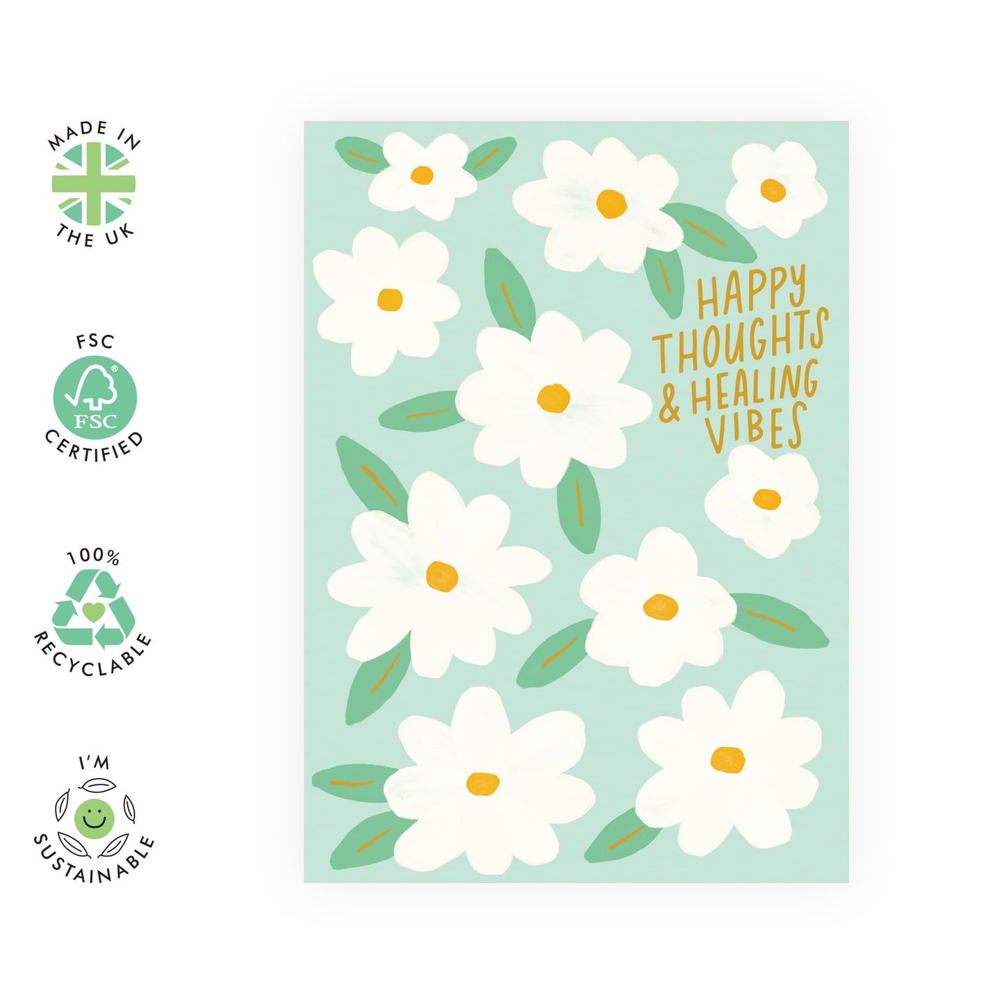 Get Well Soon Card – Happy Thoughts & Healing Vibes - Cute Flowers Design Gifts for Daughter, Son, Niece, Nephew, Friends, Bestie, Sister, Colleague, Coworkers, Officemate -Comes with Sweet Stickers