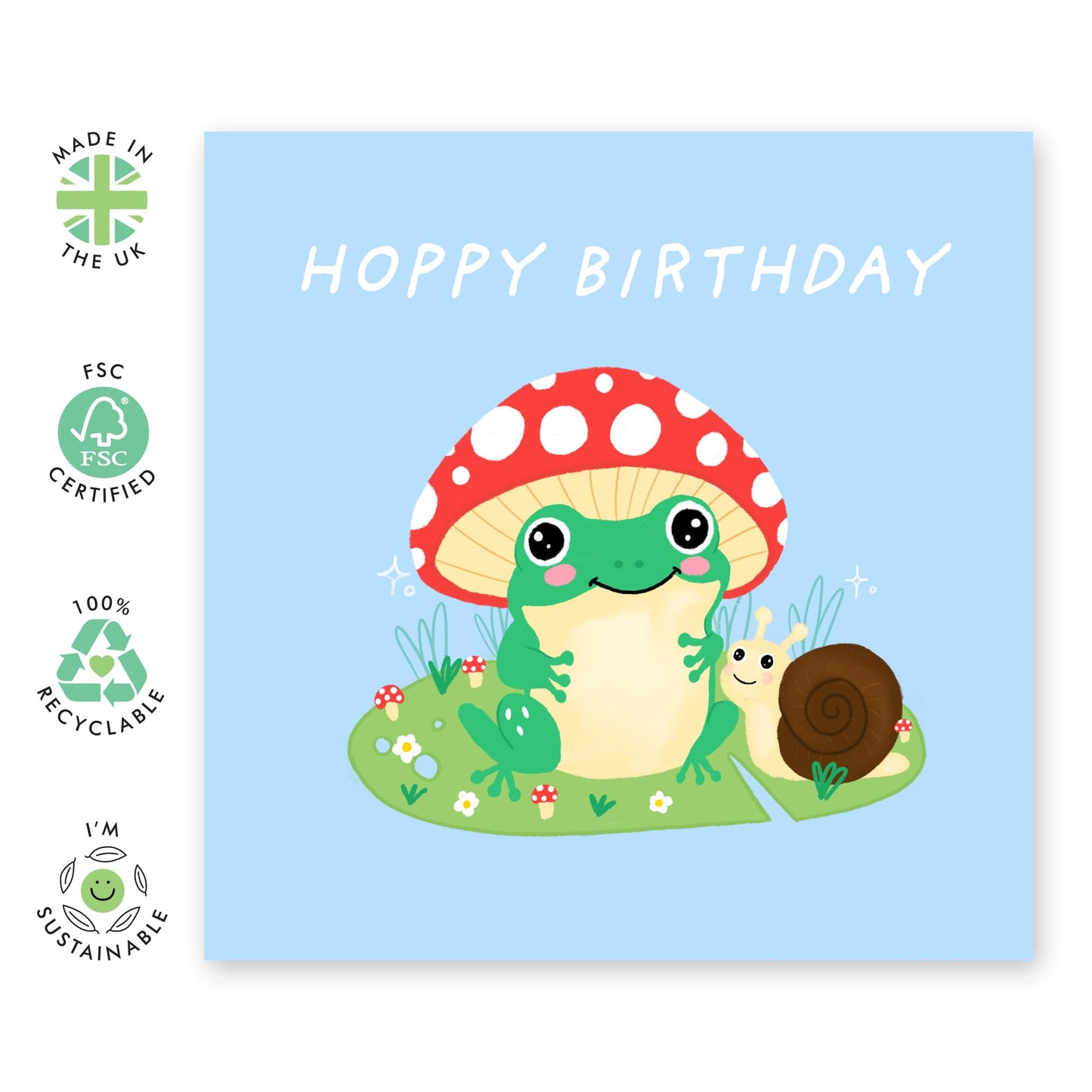 Smiling Frog Birthday Card - 'Hoppy Birthday' - Gifts for Him, Her, Women, Men, Friends, Coworker, Colleagues - With A Snail - Comes with Fun Stickers