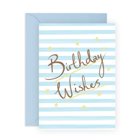 Wishes & Birthday Card - 'Birthday Wishes Stripes' - Gifts for Men, Best Friends, BFF, Co-workers, Colleagues, Bruv, Mates, Him - Make A Wish - Comes with Fun Stickers
