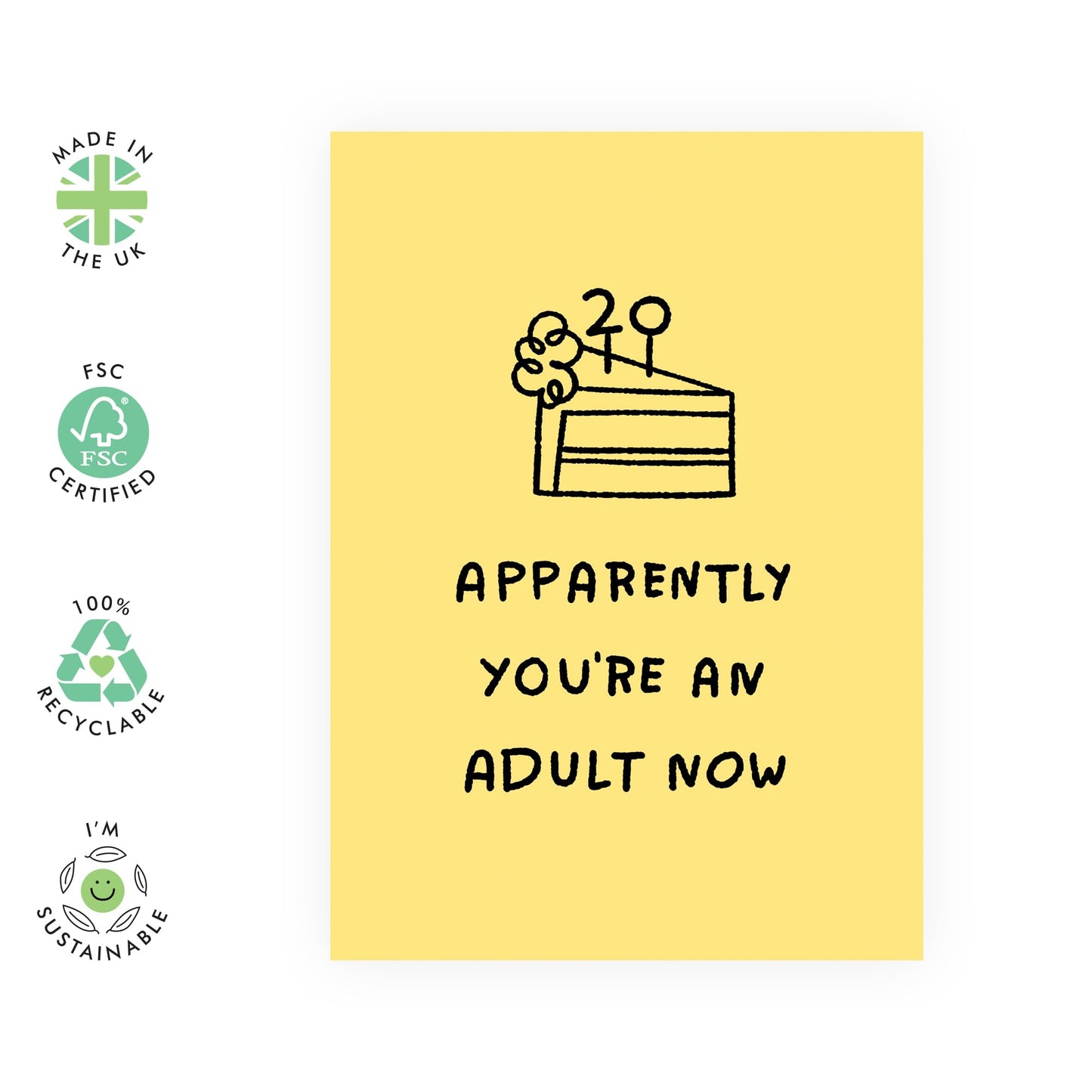 20th Birthday Card For Her - 20 Apparently An Adult Now - Sweet Birthday Card - Women Sister - Happy Twenty Birthday Card - From Mum Dad - Gift For Friend - Comes With Fun Stickers By Central 23