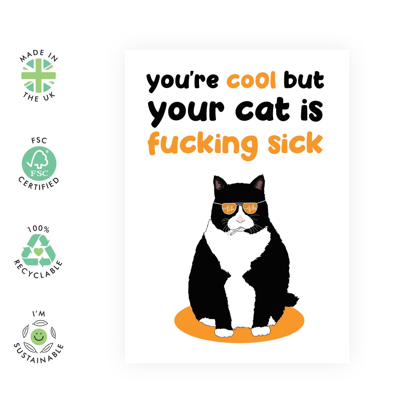 Special Friend Card Funny - You're Cool But Your Cat Is F*cking Sick - Sarcasm Humour Valentine Cards For Girlfriend Boyfriend - Comes With Stickers By Central 23