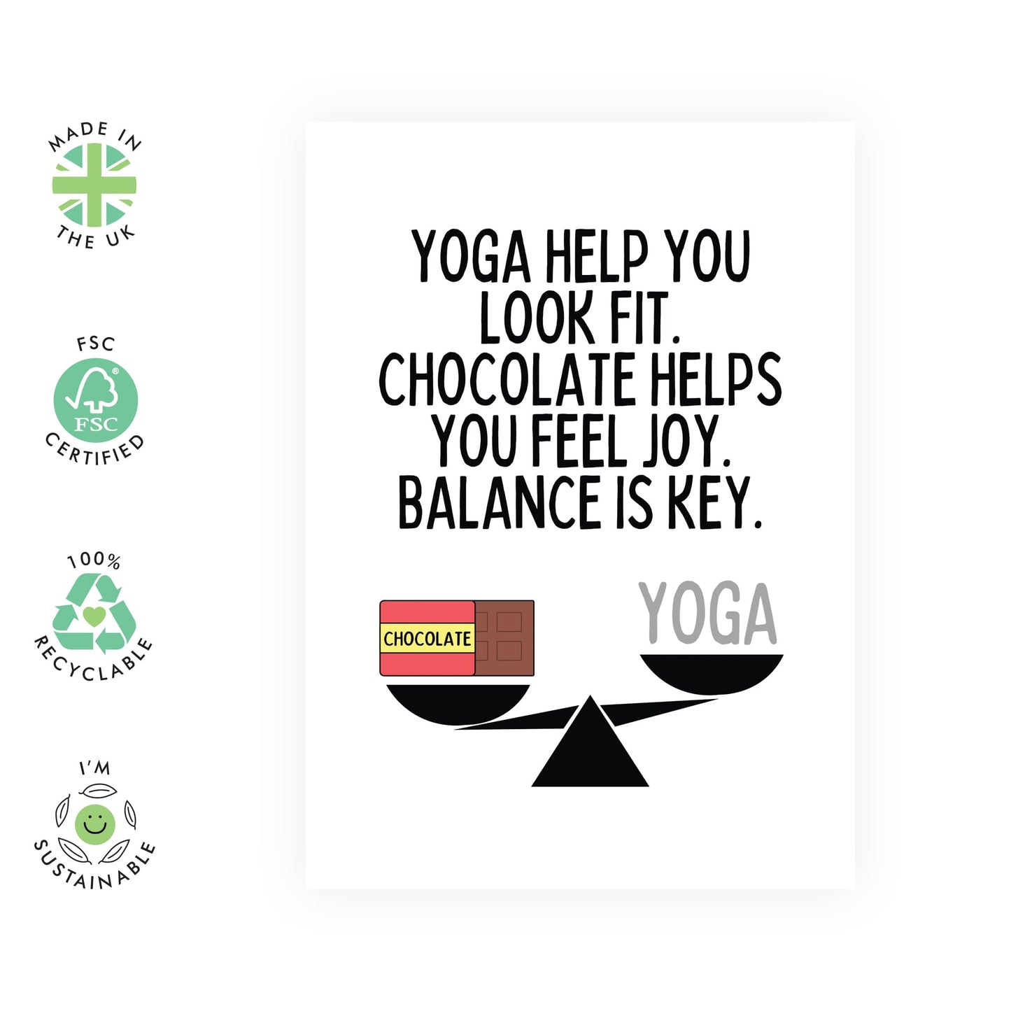 Female Birthday Cards For Her - Yoga And Chocolate - Best Friend Birthday Card For Bestie Bff Colleagues - Wife Birthday Card - For Mum Sister Girlfriend - Comes With Stickers - By Central 23