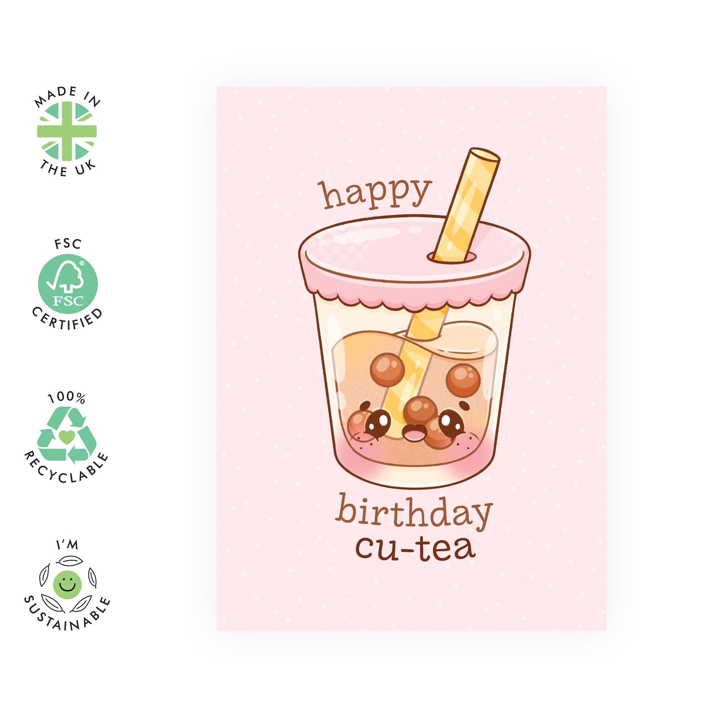 Charming Birthday Card - 'HAPPY BIRTHDAY CU-TEA' - Celebrate with a Playful Tea-Themed Twist - Perfect for Tea Lovers and Anyone Special - Includes Envelope and Stickers by Central 23