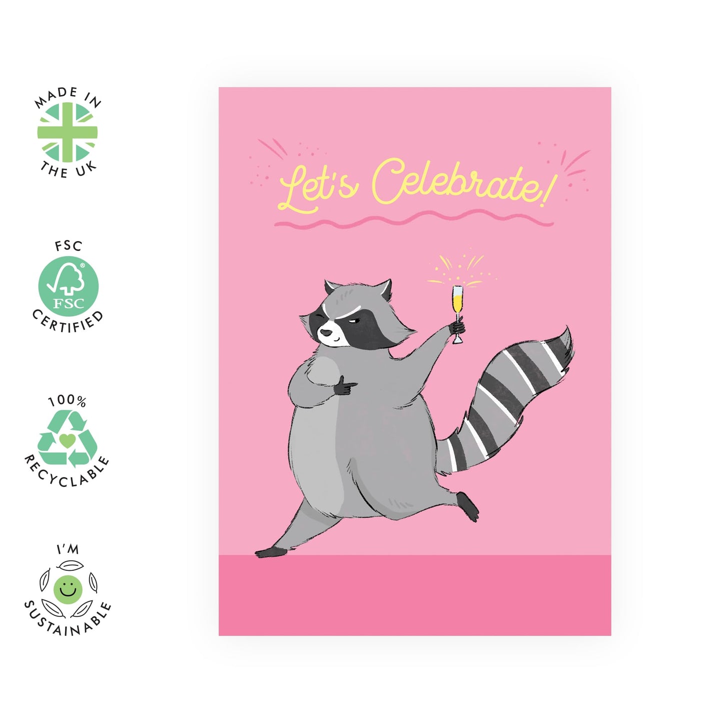Raccoon Birthday Card For Men Women - Let's Celebrate! - Congratulations Well Done Card For Him Her - Funny Greeting Cards For Friends - Comes With Cute Stickers By Central 23