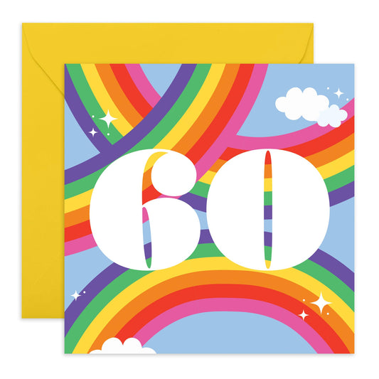 60th Birthday Card For Men Women - Rainbow Sky 60 - Mum Dad Birthday Greeting Card - Happy Sixtieth Birthday Cards For Grandma Granddad - Rainbow - Friends - Comes With Fun Stickers - By Central 23