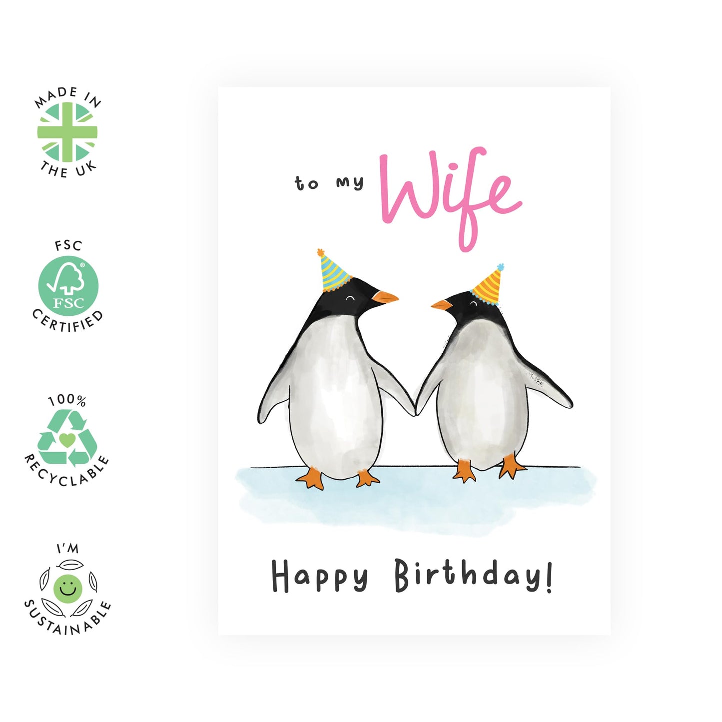 Wife Birthday Card - To My Wife - Birthday Gifts For Women - Penguin Birthday Card For Wife From Husband - Wife Gifts For Her Birthday - Comes With Fun Stickers - By Central 23