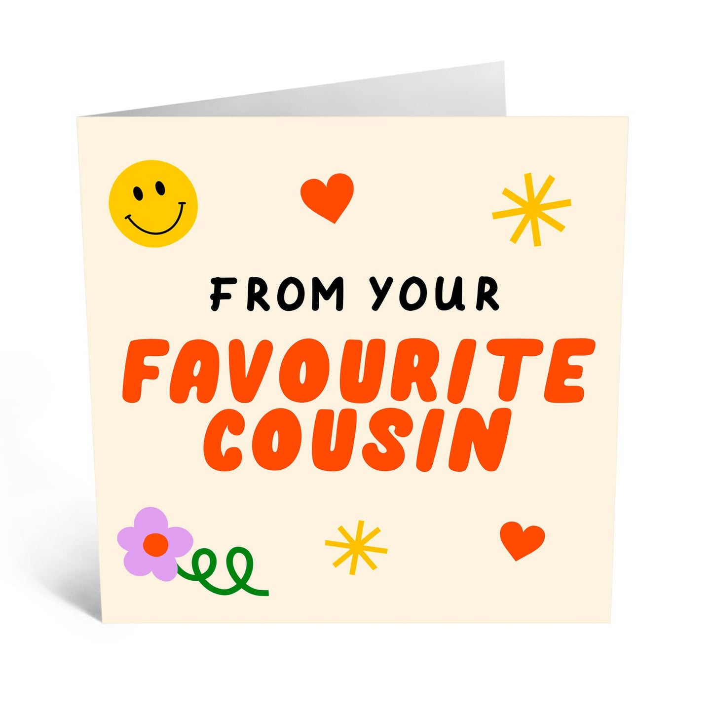 Thoughtful Greeting Card - 'From Your Fav Cousin' - Greetings to Cousins, Cuz, Family, Relatives, Bestie, BFF - - Comes with Fun Stickers