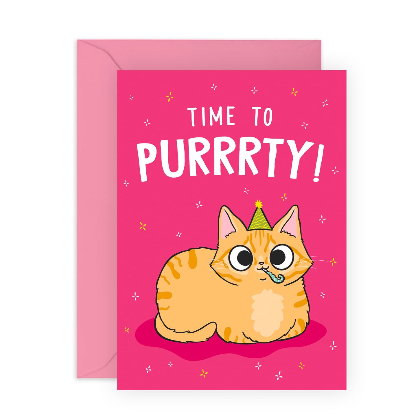 Cat Birthday Card Funny - Time To Purrrrty! - Cat Dad Cat Lady Gifts - Cheeky Greeting Cards For Friends Men Women - Cute Kitty Celebration Cards For Him Her - Comes With Fun Stickers By Central 23
