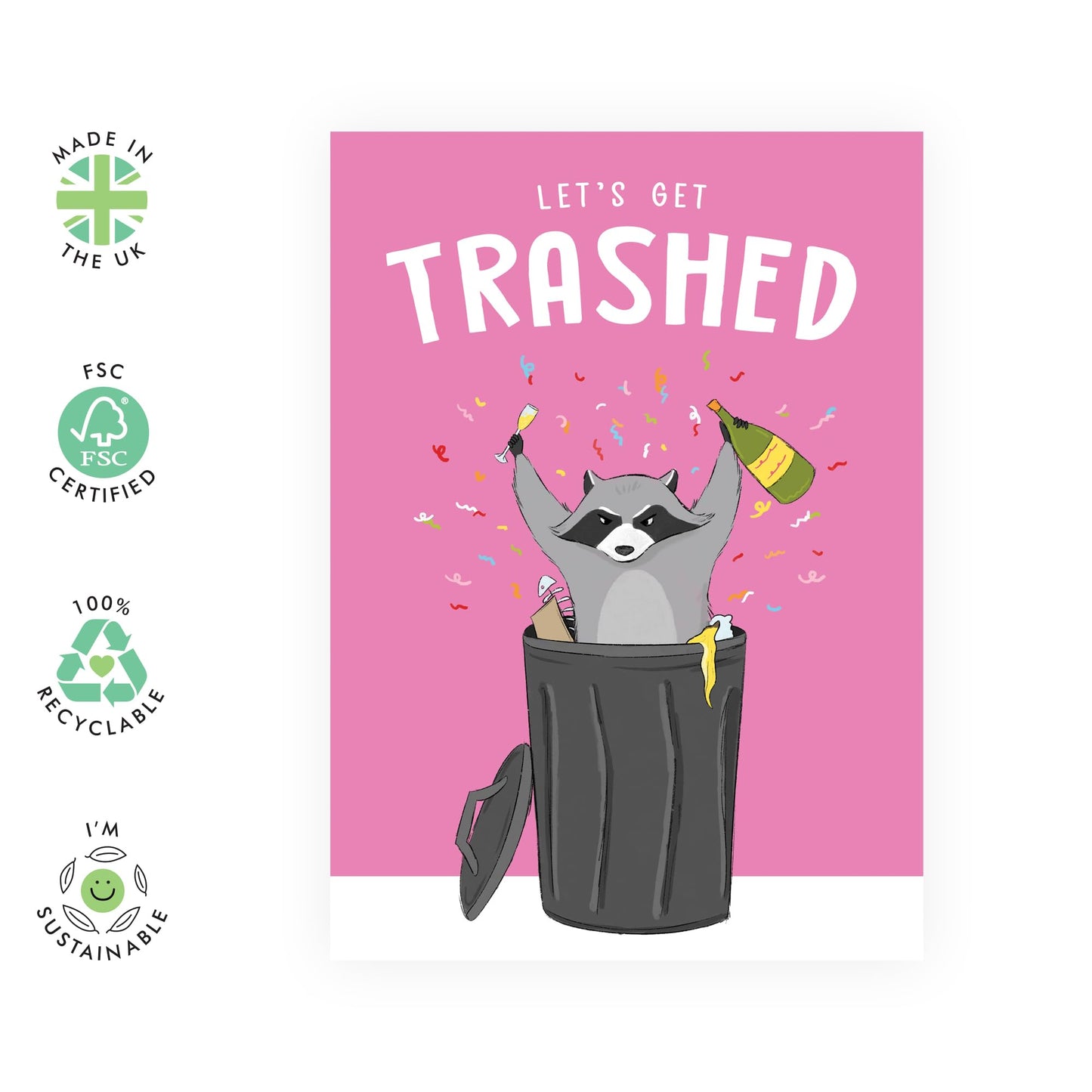 Birthday Cards For Her - Let's Get Trashed Raccoon - Birthday Cards For Sister - Gift From Friend - Greeting Cards For Mum Mummy - Auntie - Friend- Comes With Stickers - By Central 23