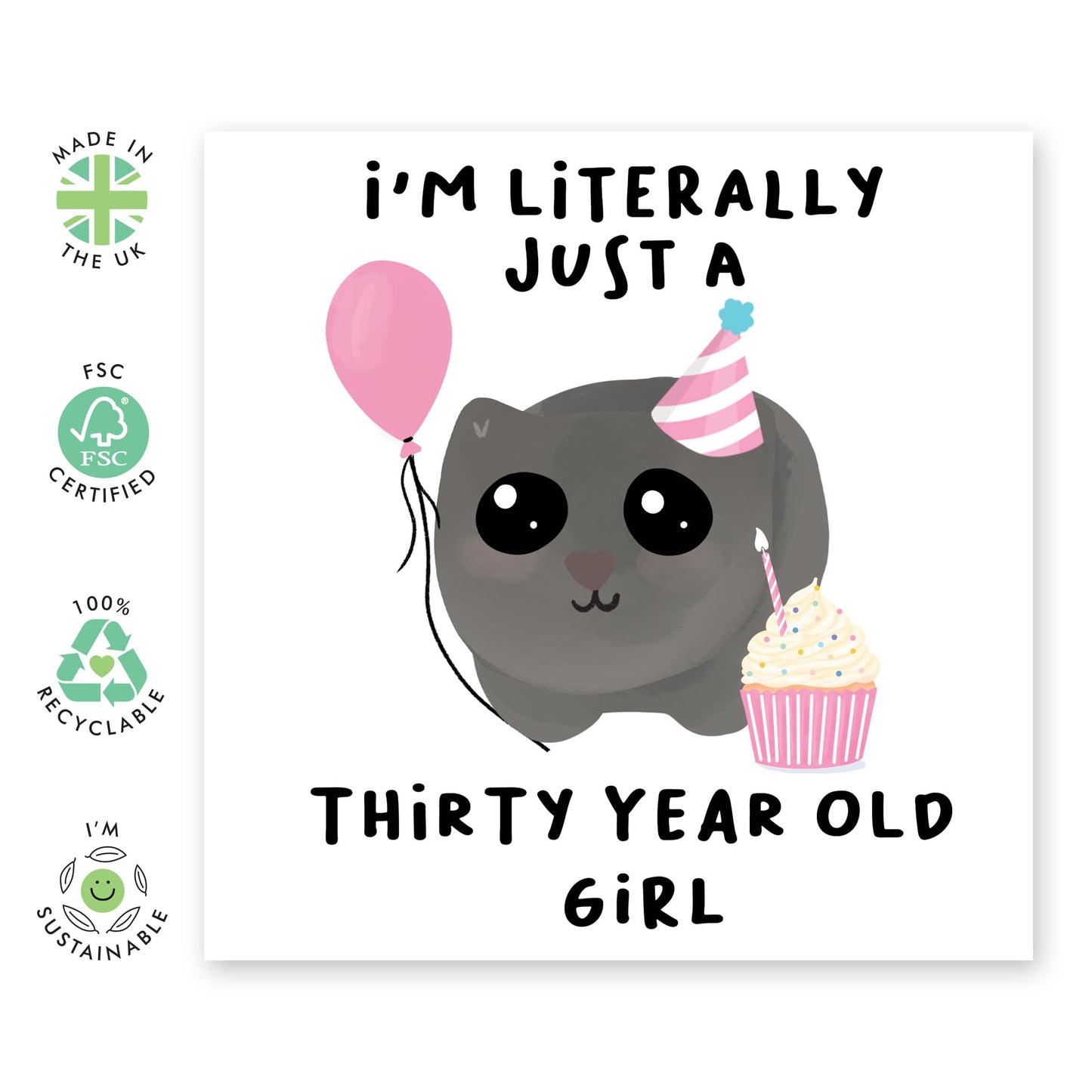 30th Birthday Card for Girls - ‘Just A 30 Year Old Girl’ - Happy Thirtieth Birthday Card for Sister, Daughter, Niece, Friends - Gifts for Women Age Thirty - Comes with Fun Stickers by Central 23