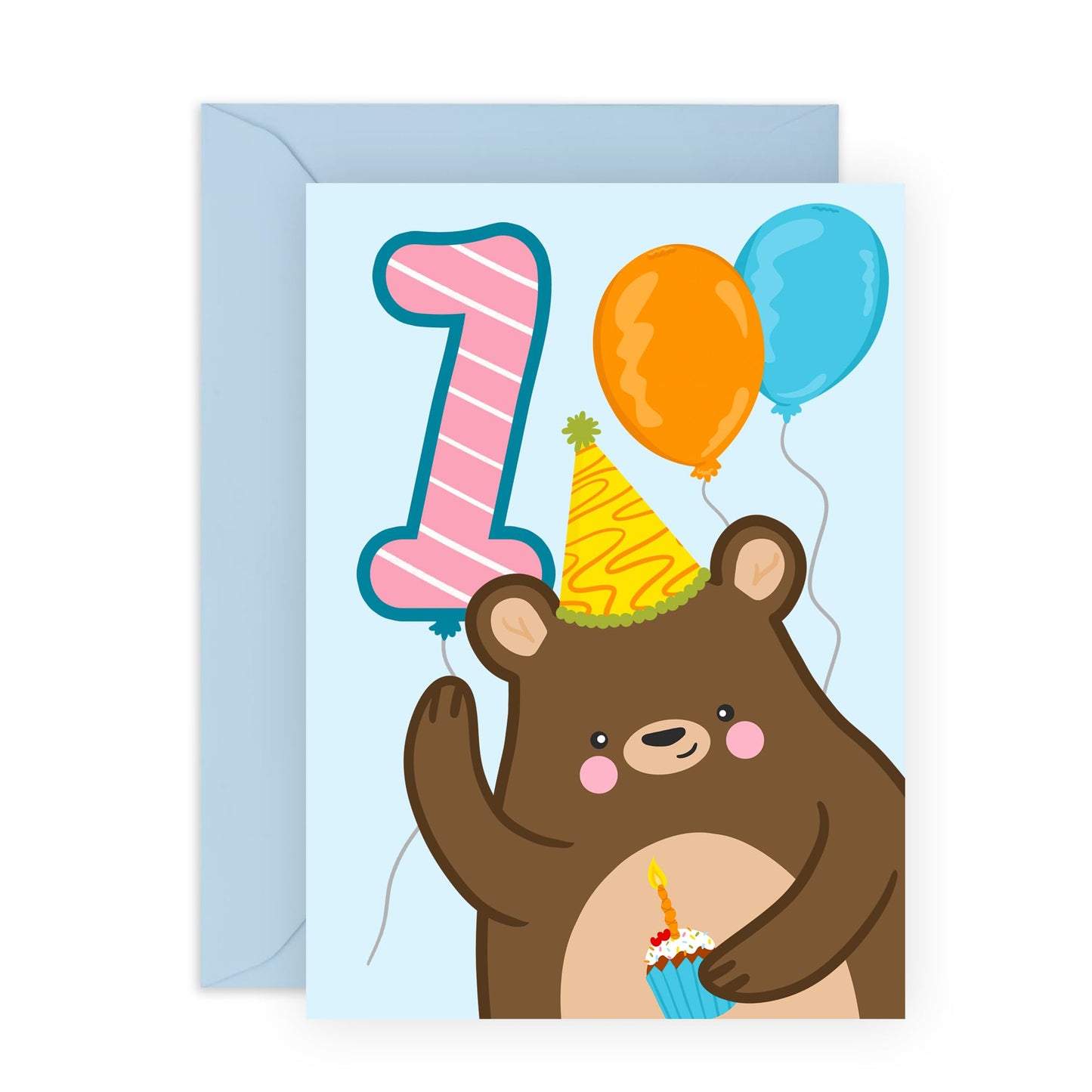 1st Birthday Card Boys Girls - Birthday Bear Age 1 - Baby Milestone Cards Age One - First Birthday Cards - Animal - Gifts For Son Daughter Niece Nephew - Comes With Sticker By Central 23