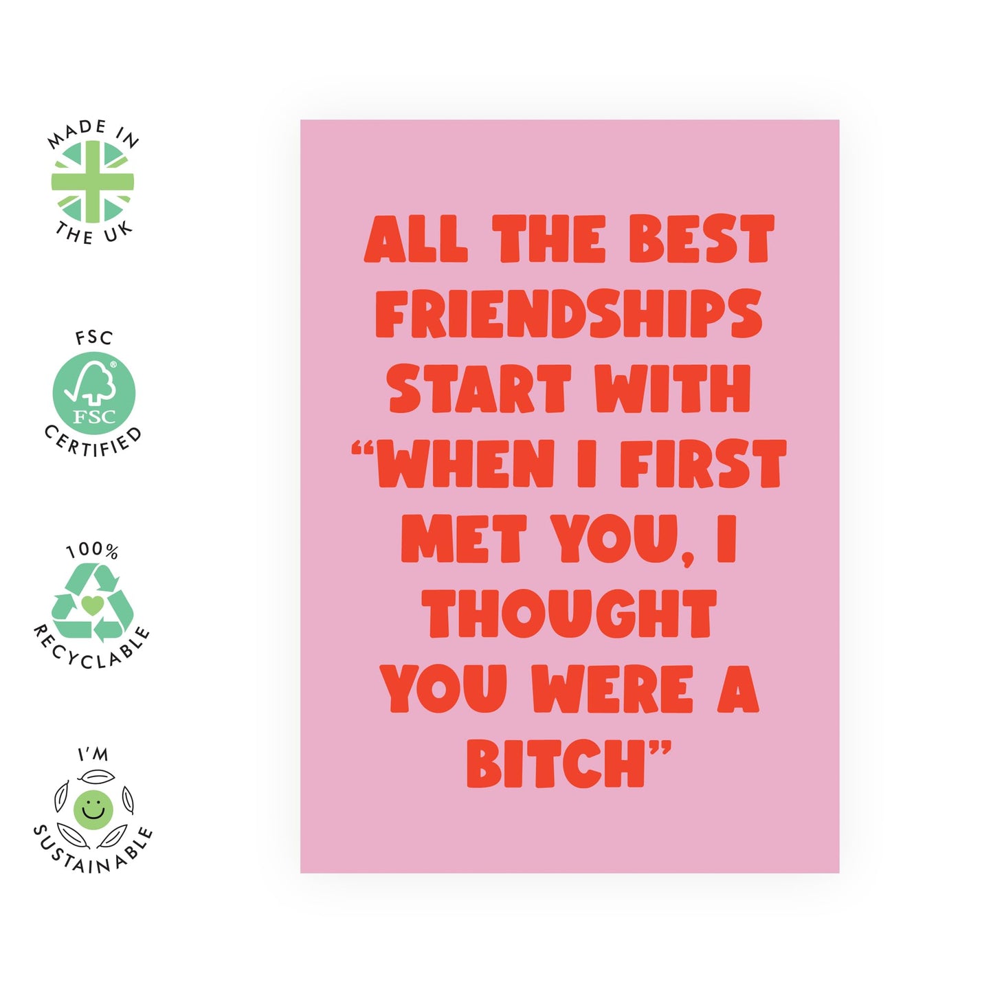 Best Friend Birthday Card - I Thought You Were A Bitch_pink And Red - Cheeky Greeting Cards For Her Girls - Bestie Birthday Card Bff - Fierce Fabulous Friends - Comes With Stickers By Central 23