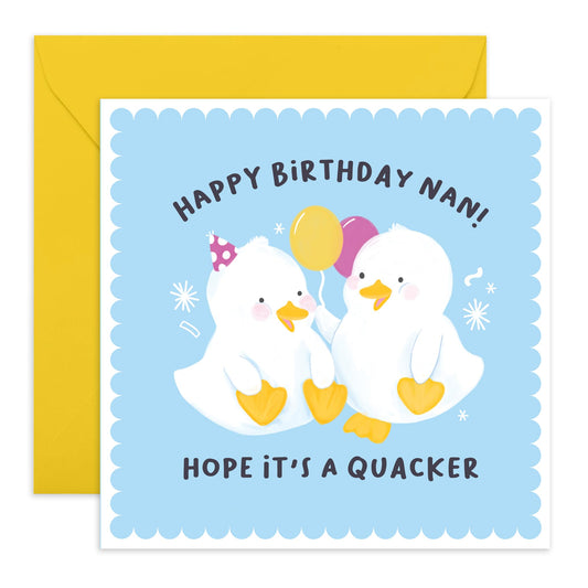Birthday Cards For Nan - Have A Quacker Nan - Pretty Animal Greeting Cards For Grandma - Animal Birthday Card - Gifts For Nana Nanny Grandmother - Comes With Fun Stickers - By Central 23