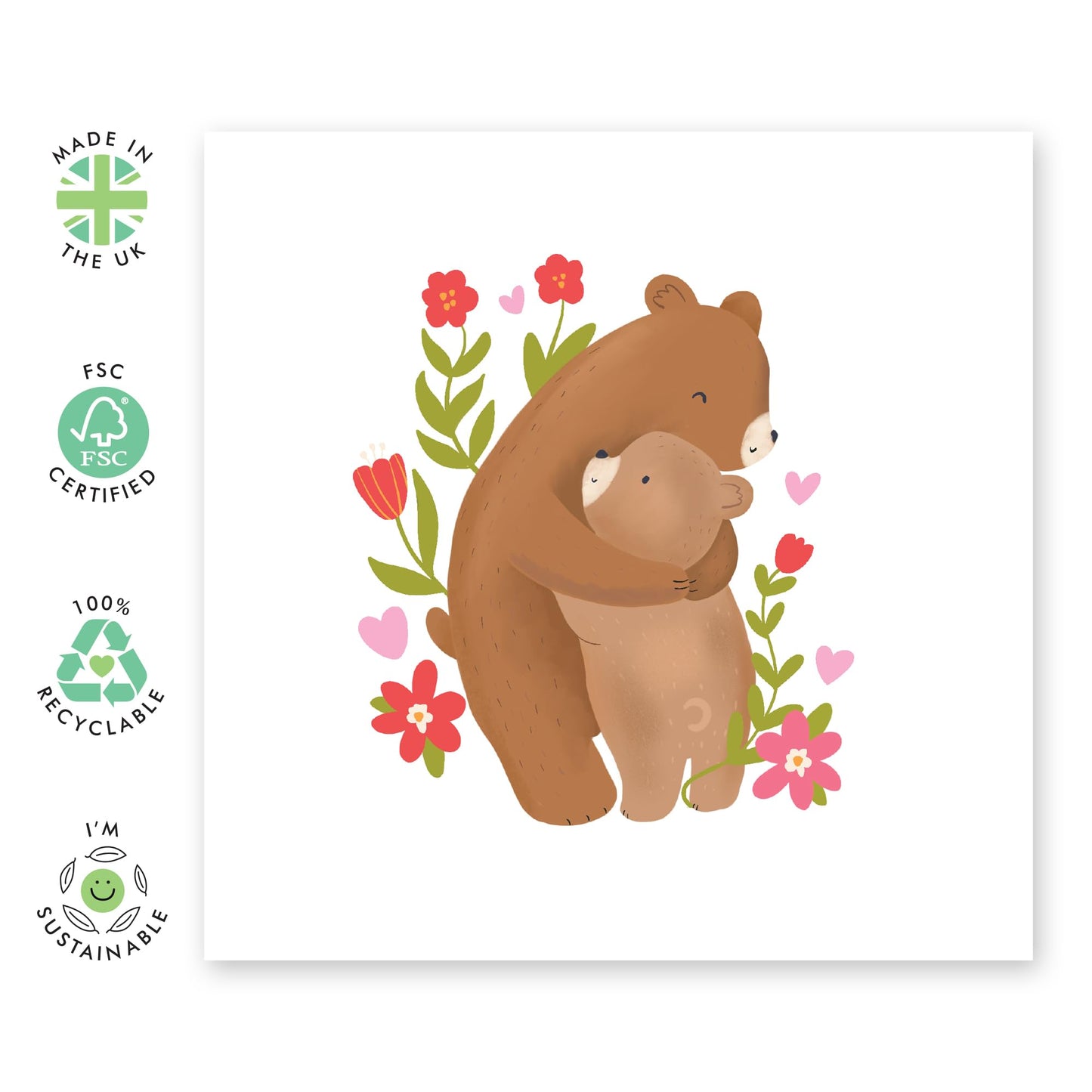 Cute Bears Greeting Card - 'Happy Cute Bears' - Gifts for Mother's Day Card, Mum, Grandma, In-Laws - 'Hugging Bears' - Comes with Fun Stickers