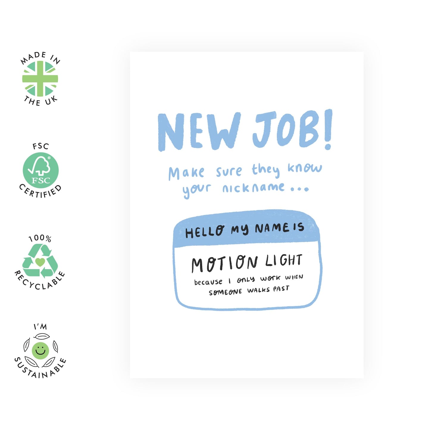 New Job Congratulations Card - ' Motion Light New Job' - Gifts for Friends, Coworker, Bestie, BFF, Bruv, Mates, Lad, Bro, Officemate - When Someone Passes By - Comes with Fun Stickers