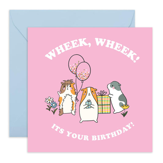 Adorable Birthday Card – 'Wheek Wheek' - Cute Gifts for Friends, Bestie, Sister, Daughter, Children, Kids and Guinea Pig Lovers - Guinea Pig Design - Comes with Fun Stickers