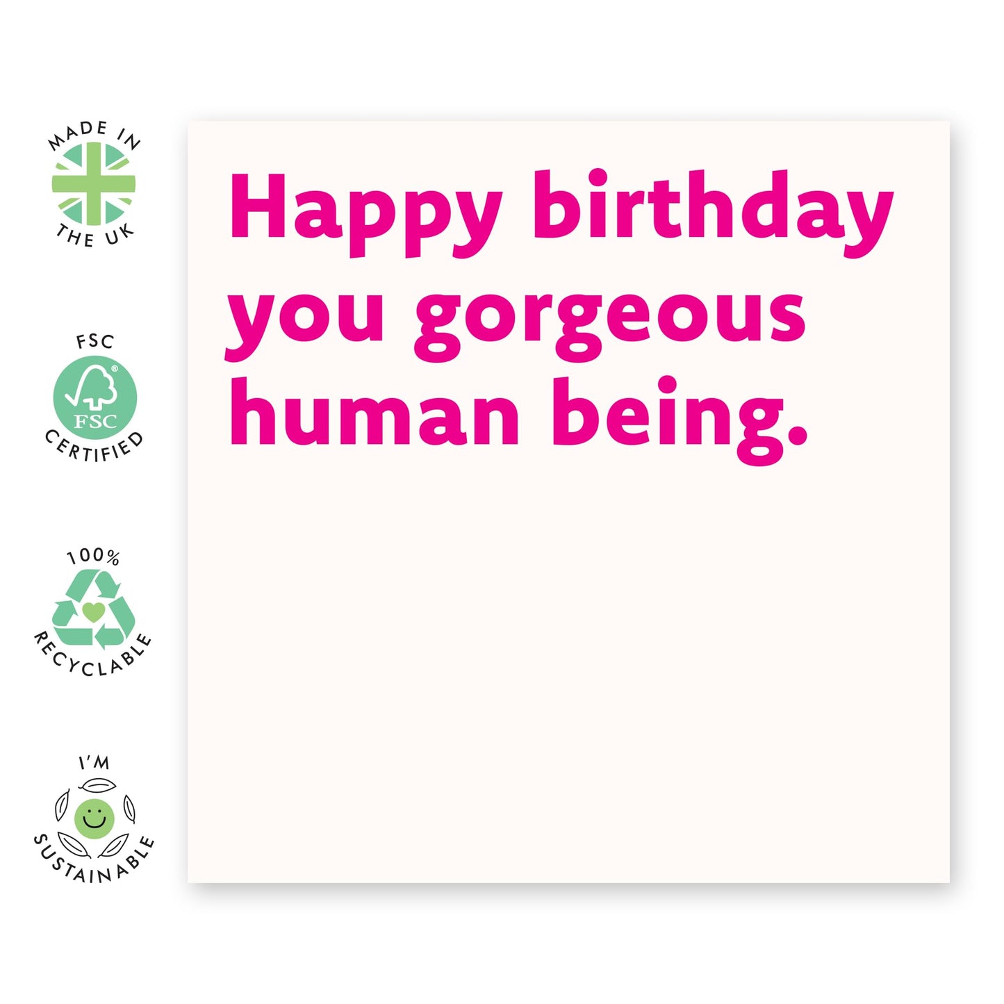 Sweet Pink Birthday Card - 'Gorgeous Human Being' - Gifts for Bestie, Best Friend, Partner, Sister, Wife, Girlfriend, Colleague, Co-worker, In-law, Her, Mum - Beauty - Comes with Fun Stickers