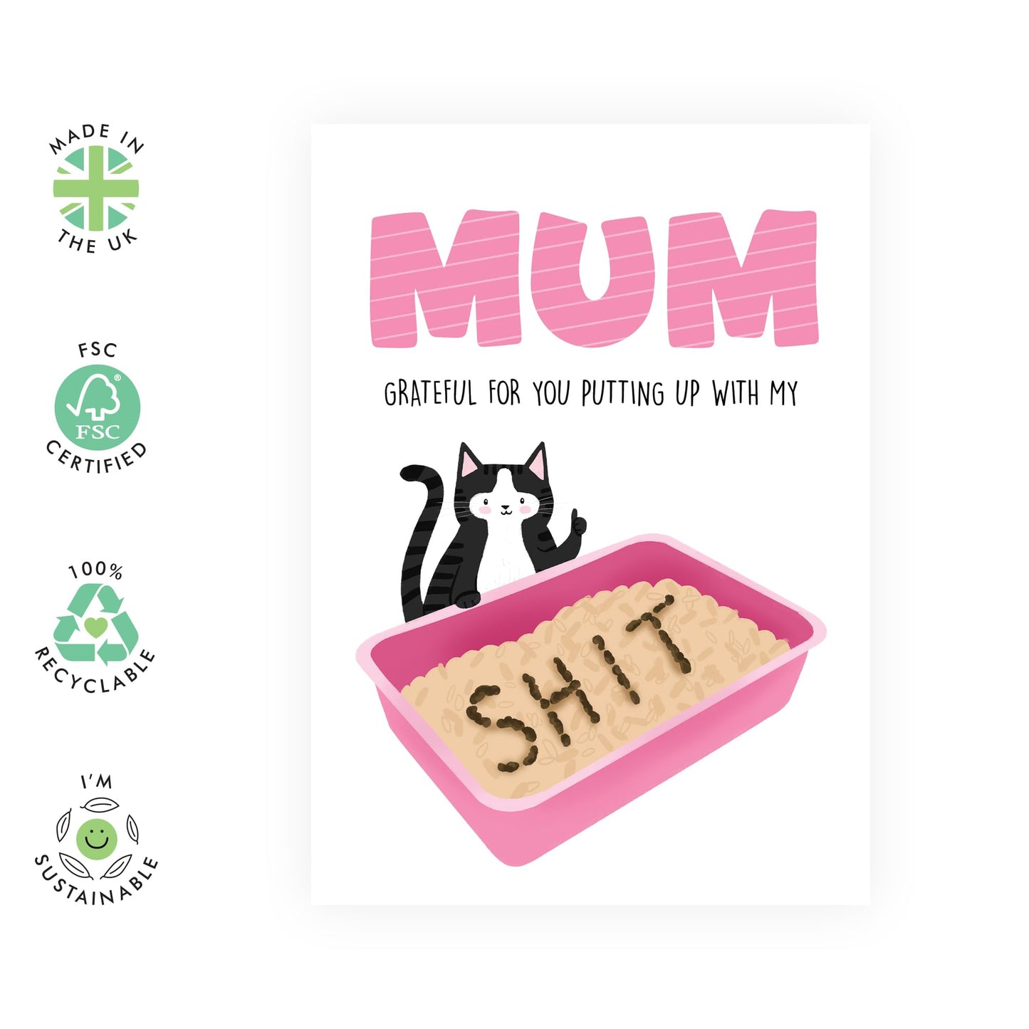 Hilarious Greeting Card for Fur Mums - PUTTING UP WITH MY SH*T - Funny Gifts for Cat Mummies, Mama, Mum, Lady, Sister, Friend - Mothers Day Joke - Comes With Fun Stickers