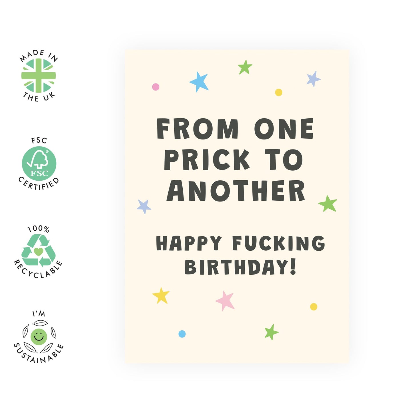 Brother Birthday Card Funny - From One Prick To Another - Friend Birthday Cards For Men - Humorous Gifts For Him Son Dad Uncle Grandad - Comes With Cute Stickers By Central 23