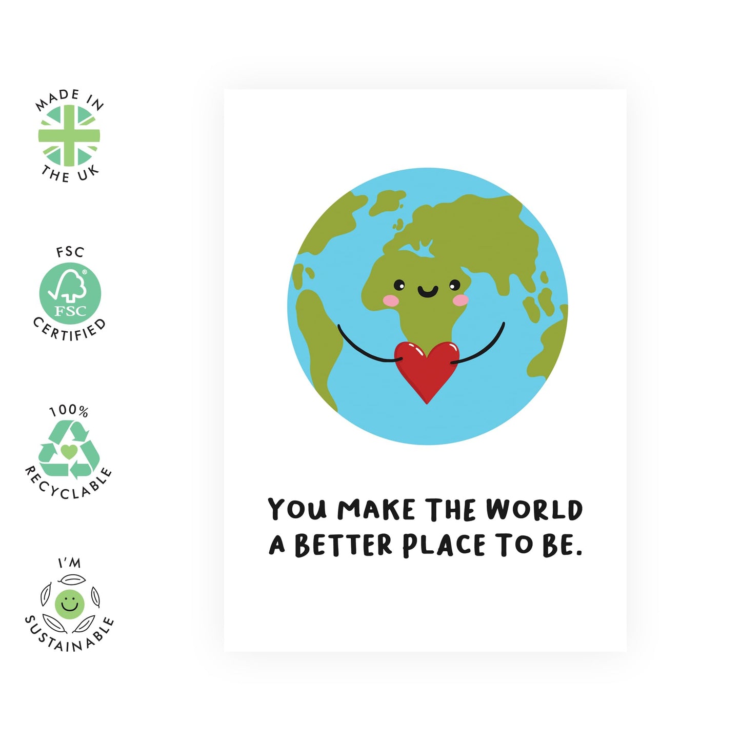 Sweet Greeting Card - 'World A Better Place' - Gifts for Boyfriend, BFF, Best Friend, Colleague, Partner, Him - Thank You - Comes with Fun Stickers