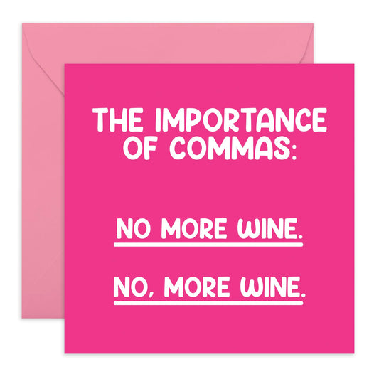 Creative & Hilarious Birthday Card - 'Importance of Commas Wine' - Gifts for Friends, Family, Co-worker, Colleagues, Bestie, Neighbours, Him, Her - Cake & Candles - Comes with Fun Stickers
