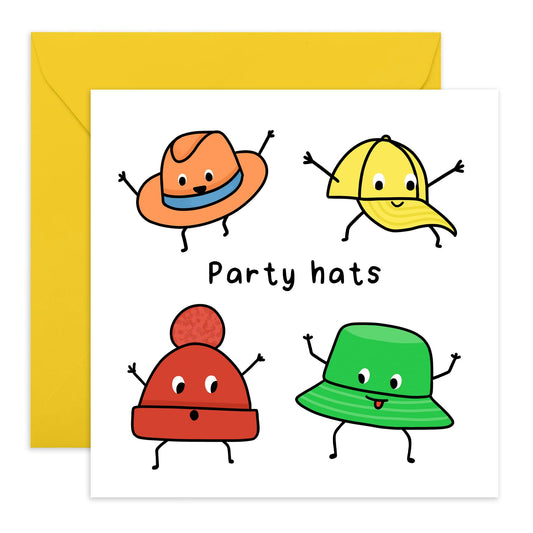 Different Hats Birthday Card - 'Party Hats' - Gifts for Friends, Bruv, Mates, Colleagues, Co-workers, Him, Her, Bestie, BFF, Cousin, Celebrant - Styles - Comes with Fun Stickers