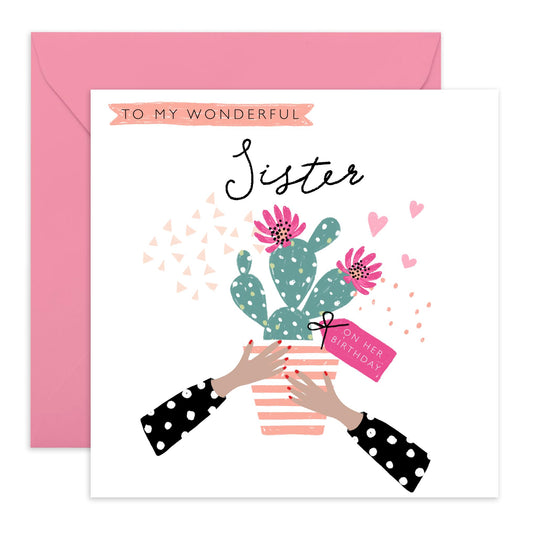 Birthday Cards For Sister - To My Wonderful Sister - Happy Birthday Cards For Women - Pretty Flower Gifts Presents For Her Female Sibling - Comes With Stickers By Central 23