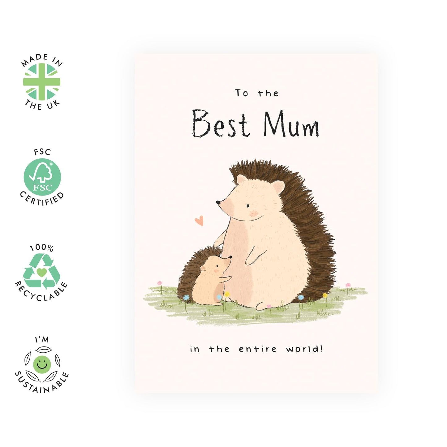 Cute Greeting Card for Her – "Hedgehog Mum" – Greeting Card for Mother, Mummy, Mama, Family, Ma - Adorable Animals - Comes with Fun Stickers